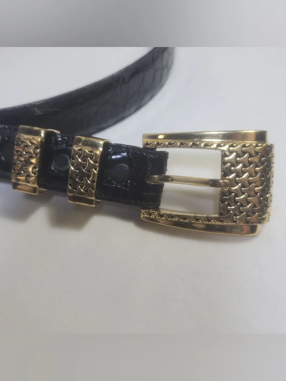 Alexander’s Sterling Silver Gold Plated Black Alligator Belt & Buckle USA Sz 34